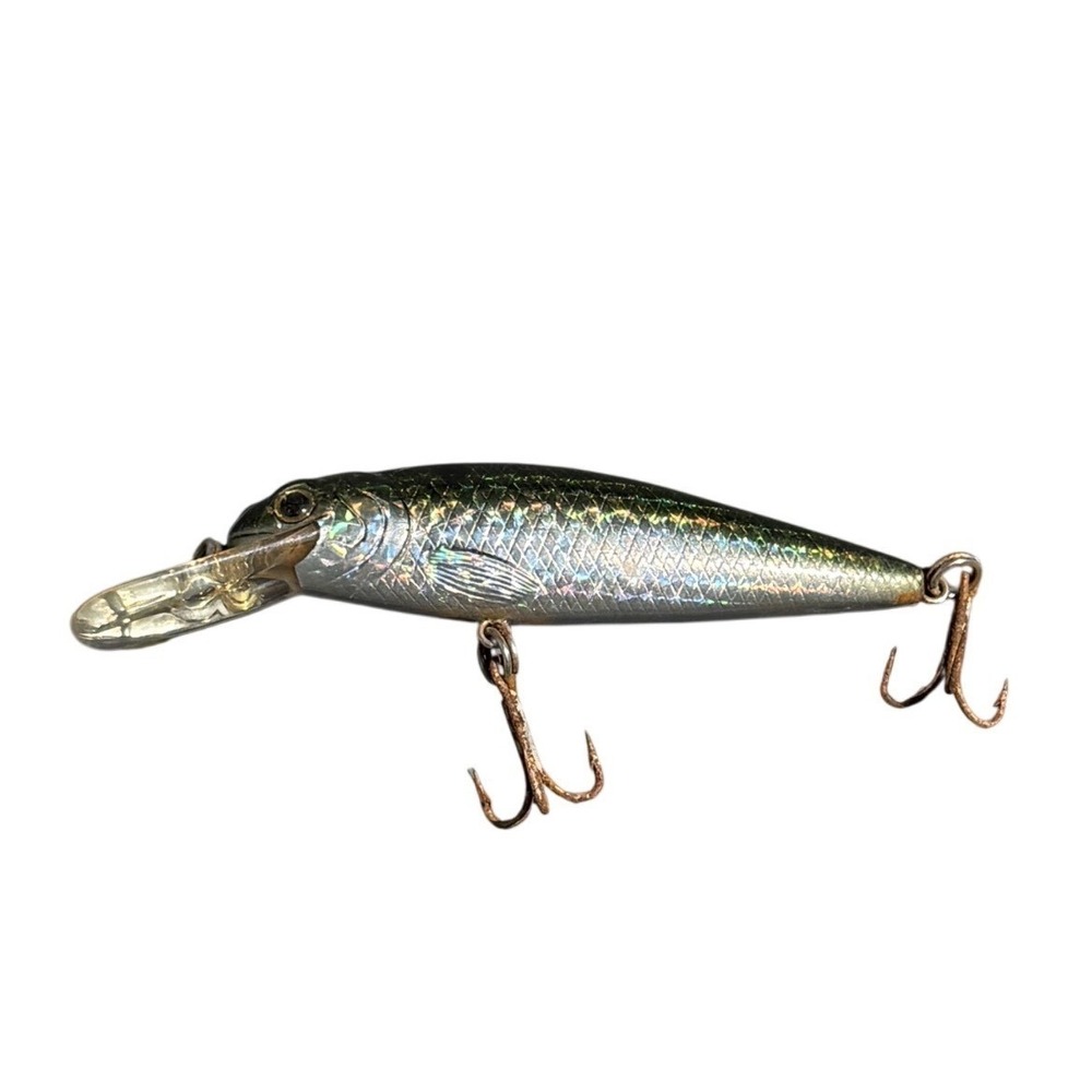 Vintage Holographic Minnow Crankbait Fishing Lure Deep Diver‎ Silver 4.5 Inch